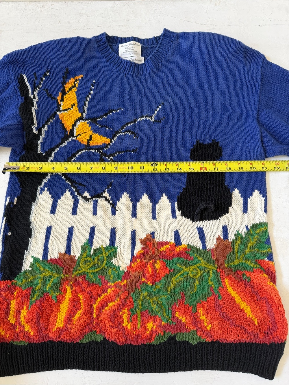 Vintage Marisa Christina Hand-Knit Sweater Halloween Cats Pumpkin Granny Size XL - Picture 5 of 6
